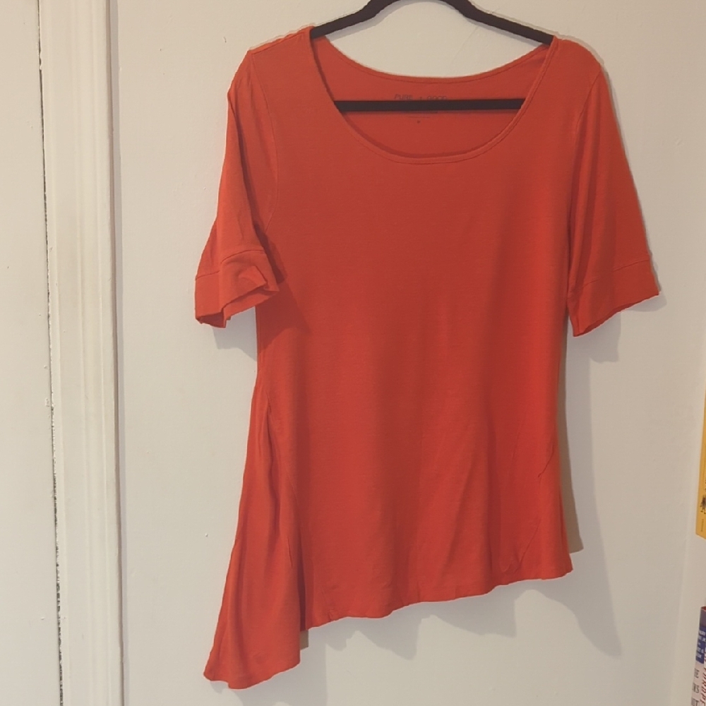 Anthropologie Short Sleeve Asymmetric Tee - Orange Size M